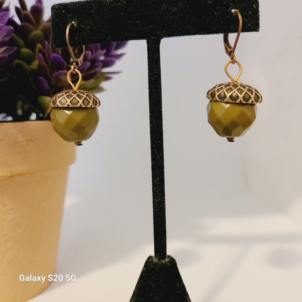 Olive Green Acorn Dangle Drop NEW Earrings NEW Women's 1.0 inches Casual Outdoor
